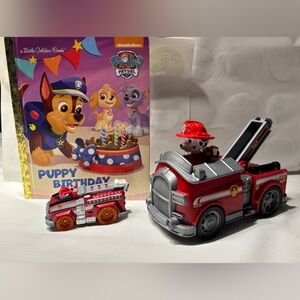 Paw Patrol Birthday book and Marshall toys